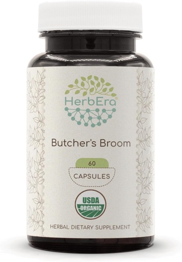 [BRSROEI6PJ4AO3I7] HerbEra Butcher's Broom USDA Organic 60 Capsules | Natural Herbal Supplement | Certified Organic Vegetarian Capsules and Organic Butcher's Broom (Ruscus aculeatus) Dried Root (60 Capsules)