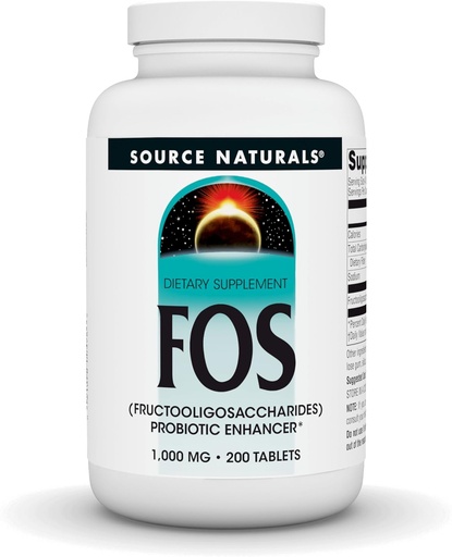 [BRSWIYQOAUAQIGQ5] Source Naturals FOS 1000 mg Fructooligosaccharides Probiotic Enhancer - 200 Tablets