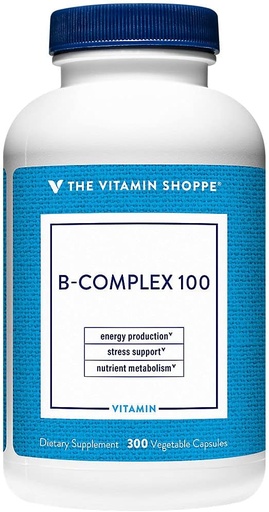 [BRSWIYTYOEDRMCDA] The Vitamin Shoppe B-Complex 100 - Supports Energy Production, Nervous System Function & Nutrient Metabolism – Excellent Source of B1, B2, B6, B12, Niacin, Folic Acid & Biotin (300 Veggie Caps)