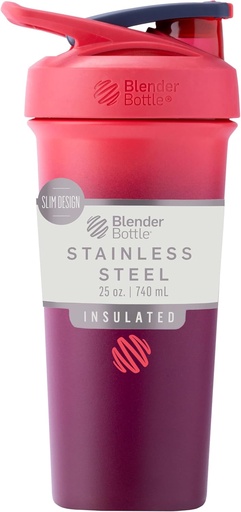 [BRSROGDQBZ6RG3DD] BlenderBottle Sport Sleek, Paslanmaz Çelik Shaker Şişe'yi Wiresk, 25-Ounce, Sangria Ombre – Protein Shakes & Hydration for Athletes & Fitness Enthusiasts, Easy Mix, Slim to Hold, Keeps Drinks Cold, Lockable Lid