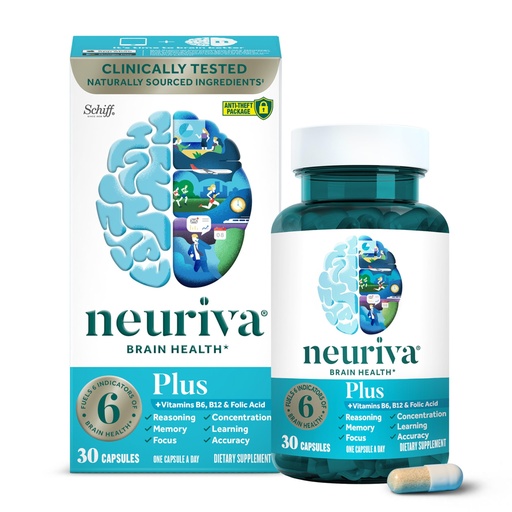 [BRSWGAQLDENRAE3D] NEURIVA Plus Brain Supplement for Memory, Focus & Concentration + Cognitive Function with Clinically Tested Nootropics Phosphatidylserine and Neurofactor, Vitamins B6 & B12, 30 Count Capsules