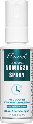 [BRSWGA3YBAHAMETV] Ebanel 5% di lidocaina Spray Pain Relief Numb520 Burn Itch Relief Numbing Spray per la pelle, Trattamento emorroide postpartum anestetico Topico con Phenylephrine per usi locali e anorettali