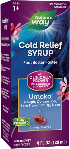 [BRSWIYT7PMNWMAIZ] Nature's Way Cold Relief Syrup, Umcka, lühendab kestust ja vähendab raskust, mitme sümptomiga külma leevendust, homöopaatilist, fenülefriinivaba, mitte-uimas, kirsi maitsestatud, 4 Fl Oz (pakendamine võib varieeruda)