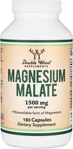 [BRSRAEAEOR7BYYDH] Magnesium Malate Capsules (180 greve) - 1500mg Per Serving (Magnesium bundet til Malic Acid), tredjeparts testet, Vegansk Vennlig, Glutenfri av doble tre kosttilskudd