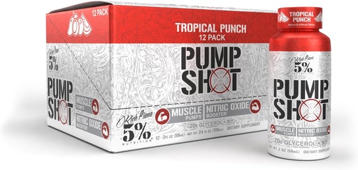 [BRSRAAICOECB6CT3] 5% Nutrición Rich Piana Pump Shot Liquid Glycerol Nitric Oxide Booster, Stim Free Pre Workout TEN 20,000 mg con S7 ANTERI Pumps, Hydration TEN Fruit Punch Flavor (12 Pack Caddy)
