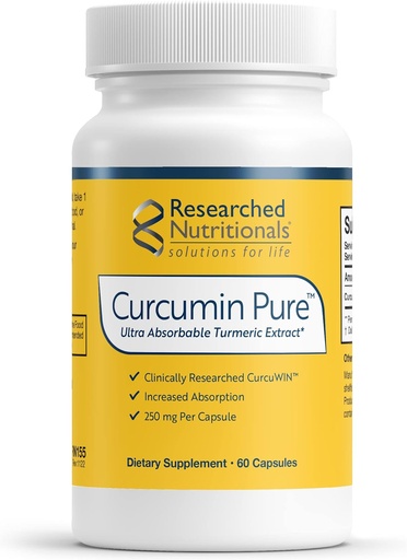 [BRSROYA6BUJWYYDL] Researched Nutritionals Curcumin Pure - Clinically Researched Curcumin Extract, 46x More Absorbable Than Traditional Turmeric Extract (60 Vegan Turmeric Capsules)