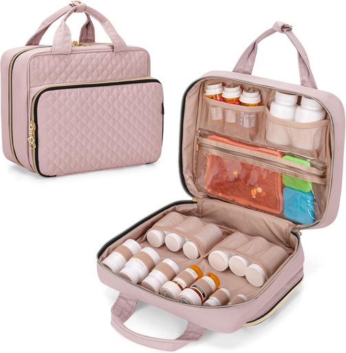 [BRSRMEIZOENQ23Q2] Damero Pill Bottle Organizer Bag, Travel Medicine Bag Organizer, Medicine Organizer and Storage for Pills, Vitamin, Fish Oil, Medical Supplements for Women and Men, Misty Rose