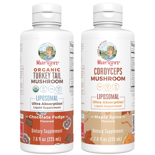 [BRSRAGL3AQJQAGT3] MaryRuth Organics Mushroom Liposomals: Turkey Tail (Chocolate Fudge) & Cordyceps (Maple Spice) | Clean Label Project Verified® | Immunity, Energy, & Overall Health | Vegan, Non-GMO, Gluten Free
