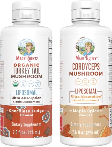 [BRSRAGL3AQJQAGT3] MaryRuth Organics Mushroom Liposomals: Turkey Tail (Chocolate Fudge) & Cordyceps (Maple Spice) | Clean Label Project Verified® | Immunity, Energy, & Overall Health | Vegan, Non-GMO, Gluten Free