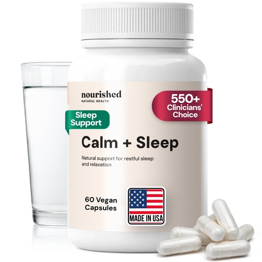 [BRSRAGLRDMPRMCAU] Nourished Natural Health Calm + Sleep – Relaxation & Melatonin-Free Sleep Supplement for Women, Cortisol Support with Ashwagandha, L-Theanine, Magnesium & Valerian Root – Vegan & Non-GMO – 60 Capsules