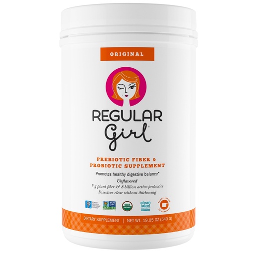 [BRSRMFIYAEHQGHI4] Regular Girl Organic Powder, Prebiotic Fiber Supplement and Probiotics for Women, Low FODMAP, 90 Day Bulk Supply, Unflavored, 90 Servings