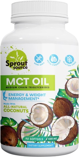 [BRSRMA36C4PAGYLF] Keto MCT Oil Softgels 1000mg: 90-Day Supply, Premium C8 & C10 Blend for Sustained Energy and Weight Management, Made from Natural Coconut Oil, Non-GMO, Gluten-Free 90 softgels