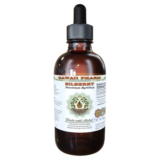 [BRSWKEYHOYMGCGDY] Hawaii Pharm Bilberry Alcohol-Free Liquid Extract, Bilberry (Vaccinium myrtillus) Dried Leaf Glycerite Natural Herbal Supplement 2 oz