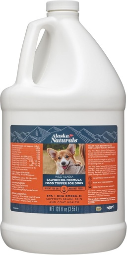 [BRSWIHIEOMHQOCDY] Wild Alaskan Salmon Fish Oil for Dogs Skin and Coat – EPA + DHA Omega 3 Oil - Fatty Acids Dog Supplements - Support Fur Coat and Brain Health - Natural Liquid Food Topper for Pets – 120 oz.