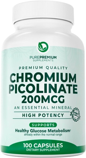 [BRSWG2YYAFYGACLV] PurePremium Chromium Picolinate 200mcg - High Potency Chromium Supplements - Essential Mineral Health Support for men / Women - Gluten- Free - 3 Months Supply - 100 kapszula