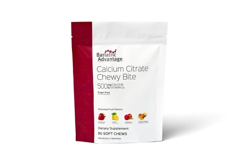 [BRSWY2QCCV6RSDLA] Bariatric Advantage Calcium Citrate Chewy Bites 500 mg - Highly Absorbable & Digestible - Vitamin D3 - Easily Chewable Calcium Supplement - Assorted Fruit - 90 Count