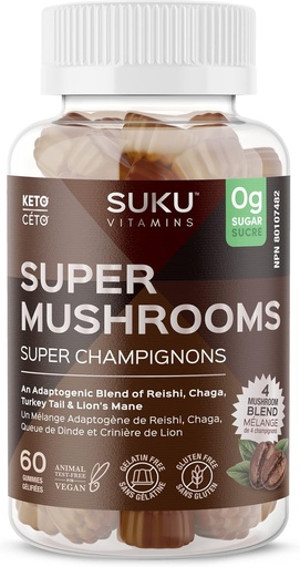 [BRSW2ZALBUIBGCI2] SUKU Vitaminas - Super Mushroom -Reishi Chaga, Turquía Tail &amp; Lions Mane Blend Gummies for Immunity - Easy to Chew - Non GMO, Gluten Sugar Gratis - Espresso Decaffeinated Flavored Gummy Vitamins, 50 Conde