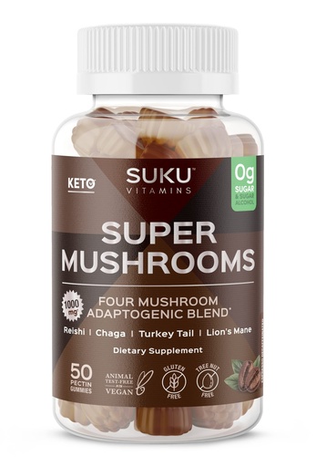 [BRSW2ZALBUIBGCI2] SUKU Vitamins - Super Mushroom -Reishi Chaga, Turkey Tail & Lions Mane Blend Gummies for Immunity - Easy to Chew - Non GMO, Gluten Sugar Free - Espresso Decaffeinated Flavored Gummy Vitamins, 50 Count
