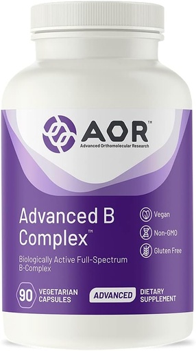 [BRSWIZT4OQFGMYA3] AOR, Advanced B Complex, Multivitamin Support for Energy, Stress and Metabolism, Dietary Supplement, 90 Capsules (90 Servings)