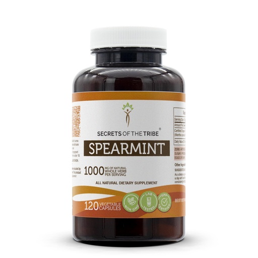 [BRSWGBLRCQFBM2DK] Secrets of the Tribe Spearmint Capsules 1000 mg Spearmint (Mentha spicata) Dried Leaf, Women's Hormone Support Supplement (120 Capsules)