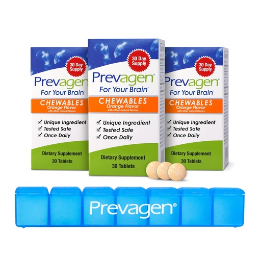 [BRSWYCALCUJW233K] Prevagen Regular Strength Orange Chewables - 90 Tablets (3 Month Supply) | Formulated for Your Brain | 10mg of Apoaequorin Plus Vitamin D3 with 7-Day Pill Minder