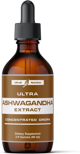 [BRSWGGIPBUAWGD3Z] Ultra6 Nutrition Ashwagandha Liquid Drops - Organic Ashwagandha Supplements with Rhodiola Rosea Tincture - Root Extract for Mood and Energy - Supplement for Men & Women