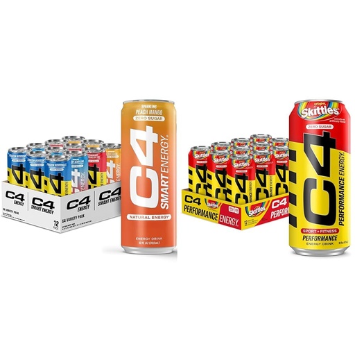 [BRSROAIPDN6RMD33] C4 Energy & Smart Energy Drinks Variety Pack, Sugar Free Pre Workout Performance Drink & C4 Energy Drink, Skittles, Carbonated Sugar Free Pre Workout Performance Drink