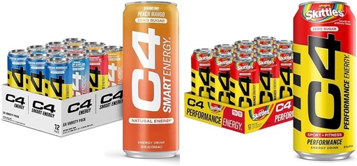 [BRSROAIPDN6RMD33] C4 Energy & Smart Energy Drinks Variety Pack, pred tréningom bez cukru Performance Drink & C4 Energy Drink, Skittles, Carbonated Sugar Free Workout Performance Drink