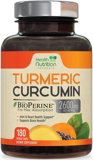[BRSW2GT2BZ6QMDL6] Turmeric Curcumin Supplement 2600mg - 95% Curcuminoids with Organic Turmeric & BioPerine Black Pepper for Best Absorption, Nature's Vegan Joint Support, Non-GMO Tumeric, Bottled in USA - 180 Capsules