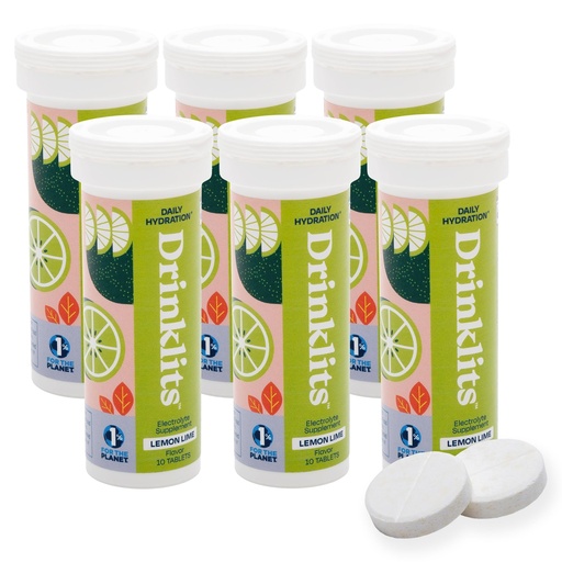 [BRSRAZI2DMBWYDLH] Drinklits Lemon Lime Electrolyte Fizzy Hydration Tablets (6) Tube Bundle | 0g Sugar - Natural Sports Drink - Essential Electrolytes | 60 Servings - 10 Tablets Per Tube