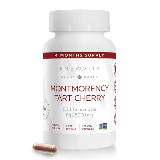 [BRSW2ELQCEMB42QV] Montmorency Tart Cherry, Non GMO, Capsules - CherryPure 50:1 Concentrate eq. 25,000 mg - Antioxidants & Flavonoids, Tart Cherry Extract for Gout & Muscles - 120 Veggie Capsules - 4 Month Supply