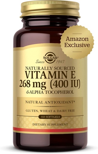 [BRSWYGABPINQAHTD] Solgar Vitamin E 268 mg (400 IU), 360 Alpha Softgels - Doğal Antioksi, Skin & Immune System Support - Doğal Kaynaklanan Vitamin E - Gluten Free, Dairy Free - 360 Hizmetler
