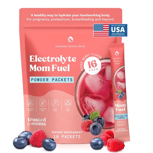 [BRSROHYNO5YQAF35] Mommy Knows Best Mom Fuel Electrolyte Drink Mix for Moms, Hydration Support - for Pregnancy, Prenatal, Electrolytes + Trace Minerals, Lactation Drink Mix Supplement (16 Count)
