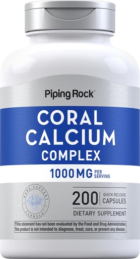 [BRSWKHD4CANQYEYZ] Piping Rock Coral Calcium 1000 mg | 200 Capsules | Bone Formula Complex with Vitamin D, C, and Magnesium | Non-GMO, Gluten Free Supplement