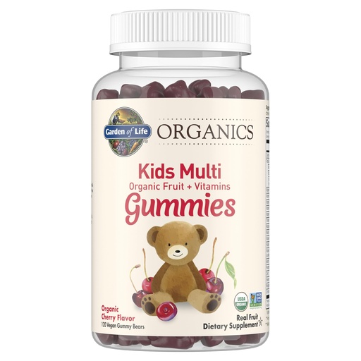 [BRSWECQ2AF7Q23AY] Garden of Life Organics Kids Gummy Vitamins, Certified Organic, Non-GMO & Vegan Complete Children's - B12, C & D3 Gluten, Soy & Dairy Free Real Fruit Chew Gummies, Multi, Cherry, 120 Count