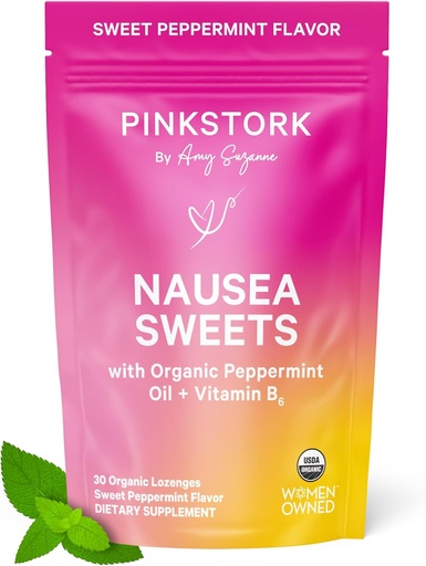 [BRSWGAQ7DEPRGDQ4] Pink Stork Organic Peppermint Sweets for Morning Sickness and Motion Sickness Suckness Duck, Added Vitamin B6, Primester Ke-1 Harus Haves - 30 Wrapped Peppermint Candies