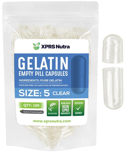 [BRSWYZDRDMCQIETD] XPRS Nutra Size 5 Empty Capsules - 100 Count Clear Very Small Empty Gelatin Capsules - Pills DIY Capsule Filling - Fillable Pill Gel Caps for Do-It-Yourself Vitamin Supplements