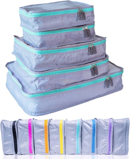 [BRSWGAAFB4NAA3DP] MUMI Packing Cubes – 5-Piece Compression Packing Cubes for Travel, Luggage Organizers for Suitcases, Carry-On Bags, Backpacks, and Duffel Bags – Space-Saving Travel Essentials - Aqua
