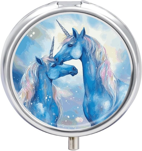 [BRSRAEATCIPRMCYY] Ümar Pill Case 3 Kompartment Blue Horse Love Pill Box Mini Meditsiin Pill Korraldaja Portable Travel Pillbox Taskutagune Metallpillid Konteiner Vitamiinid Kalaõli Toidulisandid
