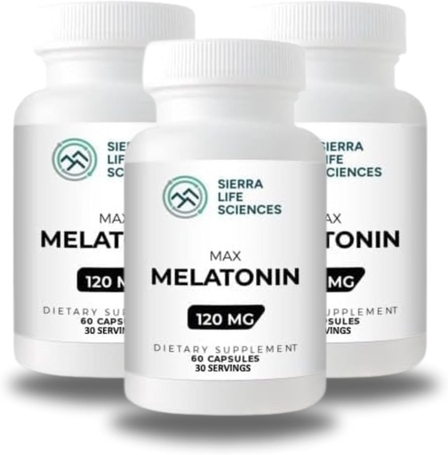 [BRSRAZIRC4ORAGQZ] 120 mg High Dosage Melatonin Max in Easy-to-Swallow Capsules - 30 Servings (Pack of 3)