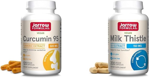 [BRSROAIKCMHAA3Y3] Jarrow Formulas Curcumin 95 500mg - Hasta 120 Servings (Veggie Caps) & Milk Thistle 150 mg con 30:1 Standardized Silymarin Extract