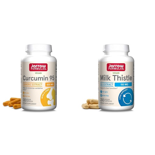[BRSROAIKCMHAA3Y3] Jarrow Formulas Curcumin 95 500mg - Up to 120 Servings (Veggie Caps) & Milk Thistle 150 mg with 30:1 Standardized Silymarin Extract