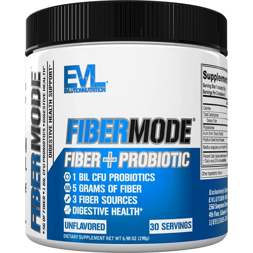 [BRSWGHYEPMIQ2AL5] Evlution Nutrition FiberMode - Fiber + Probiotic Powder - Digestive Health & Immune Support - 1bil CFU Probiotics + 5g Fiber - Gluten Free & Vegan - Unflavored - Dietary Supplement - 30 Servings