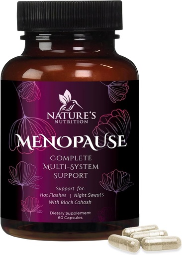 [BRSWGBIBCVYWOCTO] Menopause Supplements for Women with Black Cohosh - Hot Flash and Hormone Support for Women, Natural Menopause Relief Vitamins Support Mild Night Sweats & Balance, Non-GMO & Gluten Free - 60 Capsules