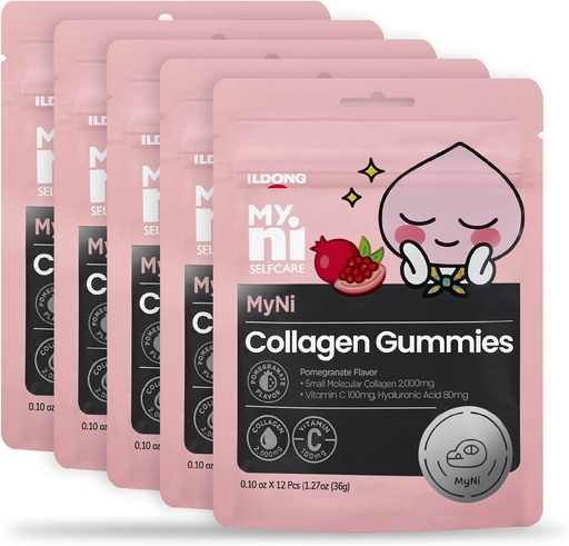[BRSROGL7AQGWK3D5] myni Collagen Gummies (12 Count) - Marine Collagen Supplement 2,000mg, Low-Molecular Weight Fish Collagen for Skin, Hair & Nails by Ildong. Vitamin C, Hyaluronic Acid.