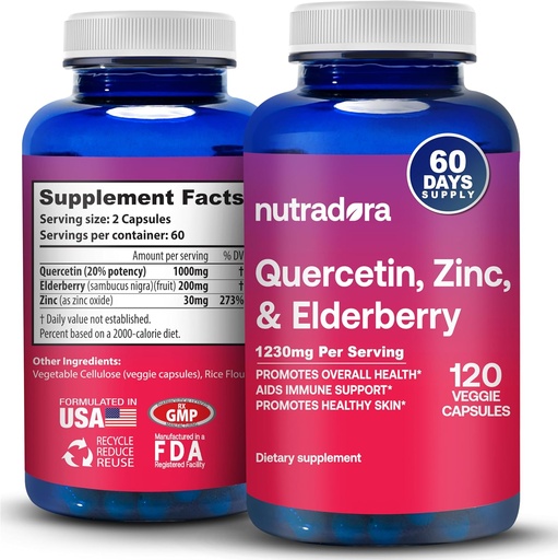 [BRSROZQNCJ6Q2YA7] Quercetin 1000mg Veggie Capsules, Non-GMO, Elderberry Zinc Quercetin Supplements Supports Immune, Cardiovascular & Respiratory Health,120 Capsules (Pack of 1)