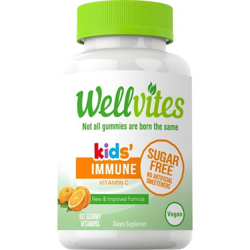 [BRSWGHAYCF5WMYDU] Wellvites Sugar Free Kids Immune Daily Gummy Vitamins - Vegan, Non-GMO - Vitamin C Gummies for Kids Immune Support, No Artificial Sweeteners, Gluten-Free, Gelatin-Free, 60 Count (30 Day Supply)