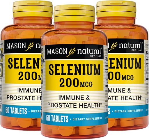 [BRSRMZYLOAPQ4CY2] MASON NATURAL Selenium 200 mcg - Antioksidantti täydentää Immuuneja tukea & Eturauhasten terveys, Essential Trace Mineral, 60 tablettia (pakkaus 3)