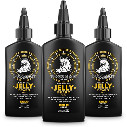[BRSWYBALDIHAOYD4] Bossman Jelly Beard Oil for Men - 3 Pack (12 oz in Total, Gold Scent) – Softens, Moisturizes & Conditions with Natural Ingredients