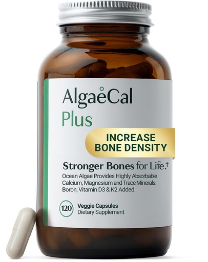 [BRSRMYYHOYJWO3Q7] ALGAECAL Organic Red Algae Calcium Supplement for Bone Density, Vitamin K2 MK7 (100mg), Vitamin D3 (1600 IU), Magnesium (350mg) & Trace Minerals & Strength, Easy to Swallow, 120 Veggie Caps